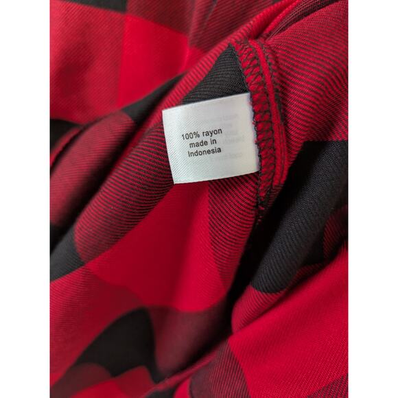 Lane Bryant‎ Womens Red Black Buffalo Plaid Neck Tie Blouse Size 16 Rayon Soft - Picture 5 of 8